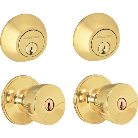 Schlage Dexter Bright Brass Deadbolt and Door Knob Combo JCT60VBYR605